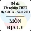 Đề thi tốt nghiệp THPT năm 2011 - môn Địa lí (Giáo dục thường xuyên)
