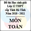 Đề thi học sinh giỏi lớp 12 THPT tỉnh Hà Tĩnh môn Toán (năm học 2010 - 2011)