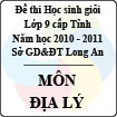 Đề thi học sinh giỏi tỉnh Long An lớp 9 năm 2011 môn Địa lí