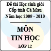 Đề thi học sinh giỏi tỉnh Cà Mau lớp 12 năm 2010 môn Tin học