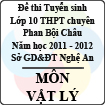Đề thi tuyển sinh lớp 10 THPT chuyên Phan Bội Châu năm 2011 - 2012 môn Vật lý (Có đáp án)