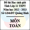 Đề thi học sinh giỏi lớp 11 THPT tỉnh Quảng Bình năm học 2012 - 2013 môn Toán - Có đáp án