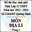 Đề thi học sinh giỏi lớp 12 THPT tỉnh Quảng Bình năm học 2012 - 2013 môn Địa lí - Vòng 2 (Có đáp án)