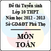 Đề thi tuyển sinh lớp 10 THPT tỉnh Phú Thọ năm học 2012 - 2013 môn Toán - Có đáp án