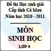 Đề thi học sinh giỏi tỉnh Cà Mau lớp 9 năm 2011 môn Sinh học