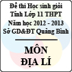Đề thi học sinh giỏi lớp 11 THPT tỉnh Quảng Bình năm học 2012 - 2013 môn Địa lí - Có đáp án