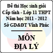 Đề thi học sinh giỏi lớp 11 THPT tỉnh Vĩnh Phúc năm 2012 môn Địa lý - Có đáp án