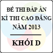 Đề thi - Đáp án thi Cao đẳng năm 2013 - Khối D
