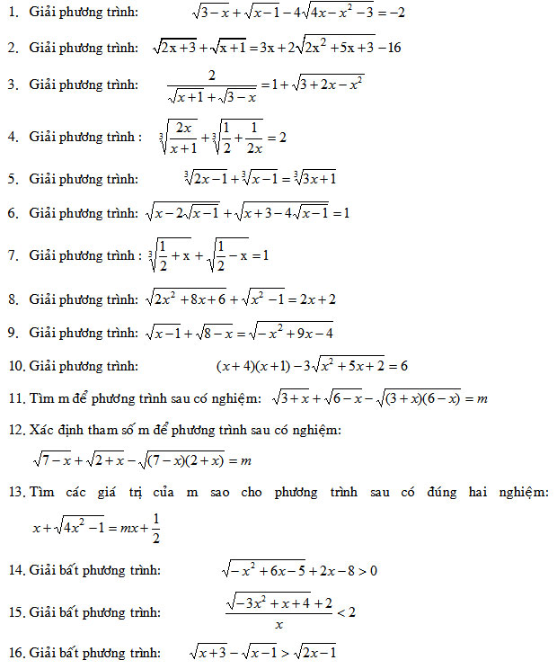 Bài tập phần phương trình chứa căn thức