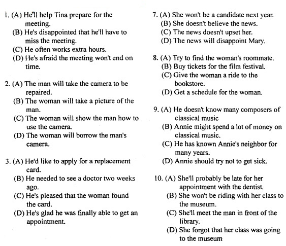 Đề thi TOEFL tháng 8 năm 2001