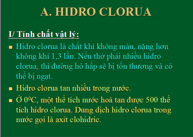 Bài giảng Hiđro clorua - Axit clohiđric và Muối clorua Tính chất muối Clorua
