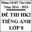 Đề thi học kì 2 môn Tiếng Anh lớp 8 năm 2015 phòng GD - ĐT Tân Châu, Tây Ninh