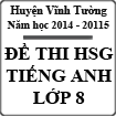 Đề thi học sinh giỏi môn Tiếng Anh lớp 8 huyện Vĩnh Tường năm 2014 - 2015
