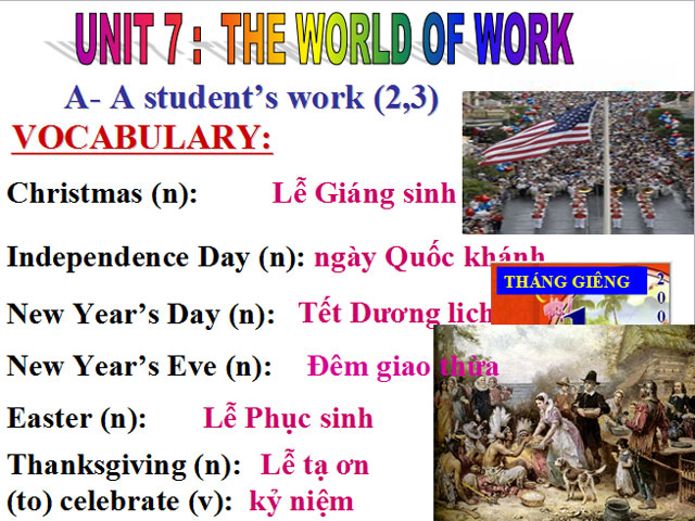 Bài giảng Tiếng Anh 7 unit 7 The world of work unit 7 The world of work