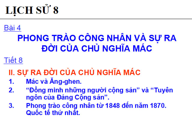 Bài giảng Phong trào công nhân và sự ra đời của chủ nghĩa Mác Phong trào công nhân và sự ra đời của chủ nghĩa Mác Lịch sử 8