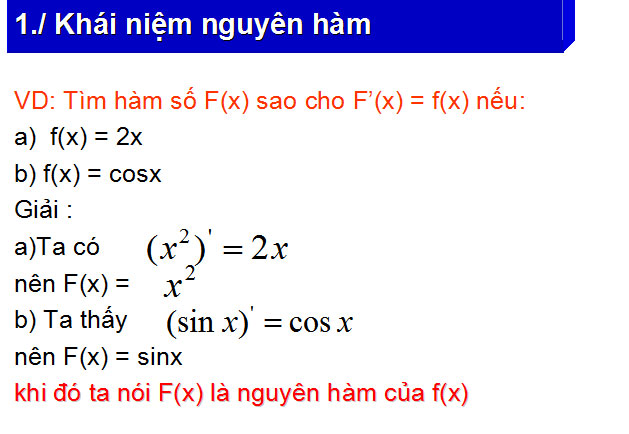 Bài giảng Nguyên hàm Giải tích 12 Nguyên hàm