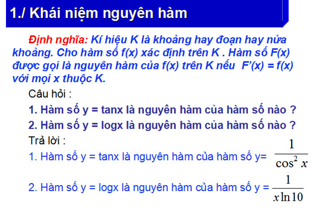 Bài giảng Nguyên hàm Giải tích 12 Nguyên hàm Giải tích 12