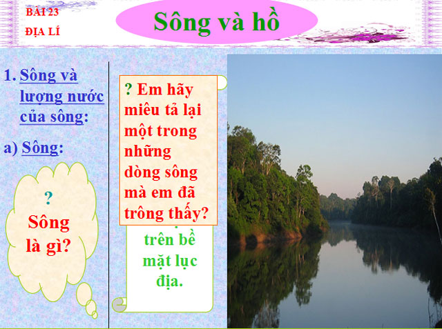 Bài giảng Sông và hồ Địa lý 6 Bài giảng Địa lý 6