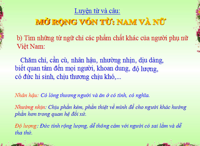 Bài giảng Mở rộng vốn từ: Nam và nữ Tiếng Việt 5 Bài giảng điện tử Tiếng Việt 5