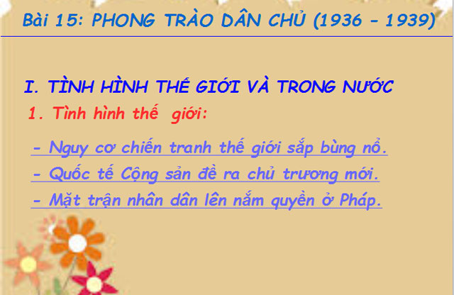 Bài giảng Phong trào dân chủ 1936 - 1939 Lịch sử 12 Bài giảng Lịch sử 12