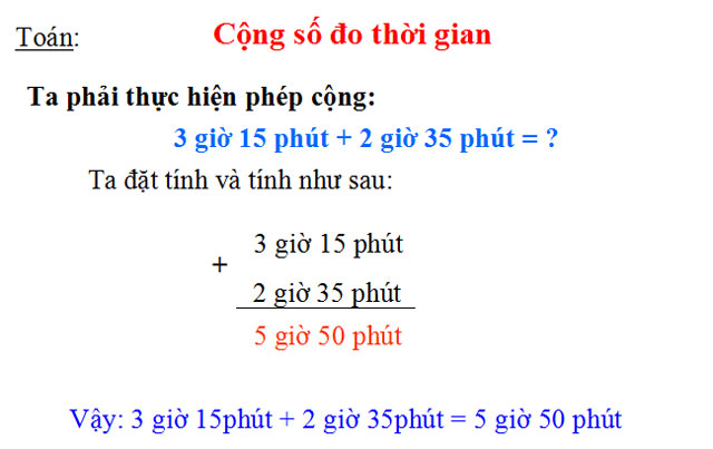 Bài giảng Cộng số đo thời gian Toán 5 Cộng số đo thời gian