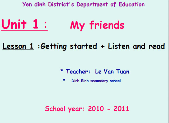 Bài giảng Tiếng Anh 8