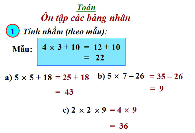  &Ocirc;n tập c&aacute;c bảng nh&acirc;n To&aacute;n 3
