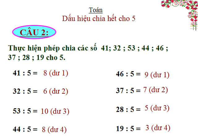 Bài giảng Dấu hiệu chia hết cho 5 Toán 4 Bài giảng Toán 4