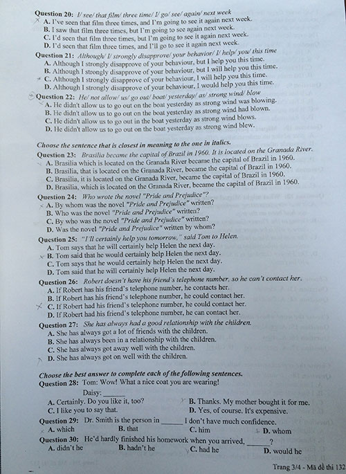 Đề tuyển sinh vào lớp 10 môn tiếng Anh năm học 2015-2016 trường THPT Chuyên Sư Phạm, Hà Nội Đề thi vào lớp 10 môn tiếng Anh trường THPT Chuyên Sư Phạm