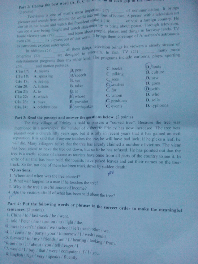 Đề thi vào lớp 10 môn tiếng Anh