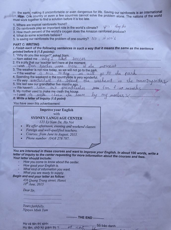 Đề thi vào lớp 10 môn Tiếng Anh