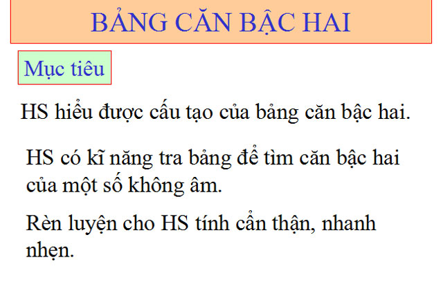  Bảng căn bậc hai Đại số 9 