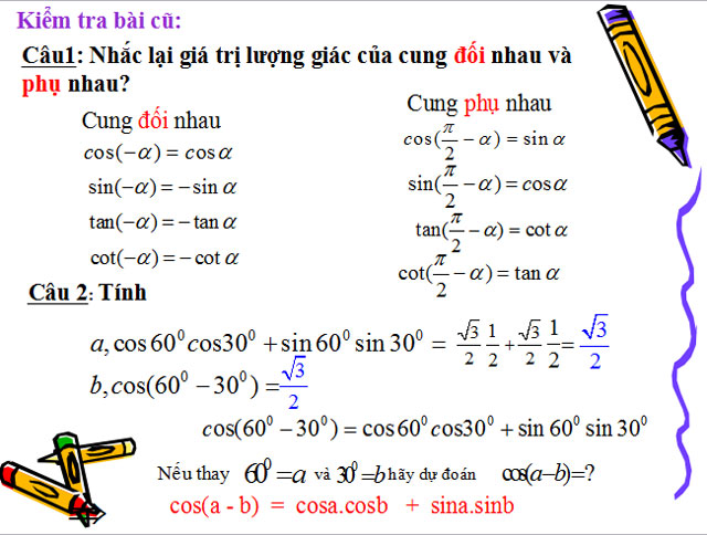 Bài giảng Công thức lượng giác Bài giảng Đại số 10