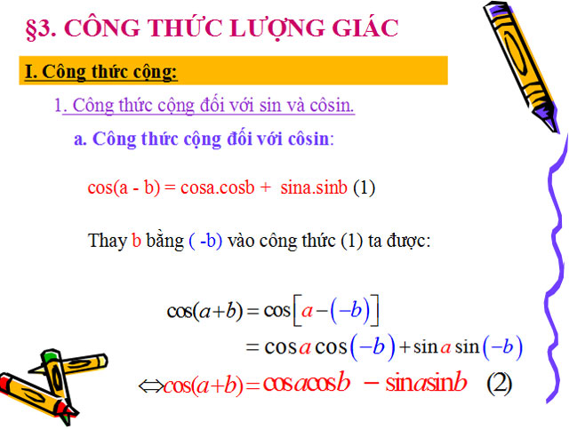 Bài giảng Công thức lượng giác Công thức lượng giác