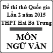 Đề thi thử THPT Quốc gia môn Toán lần 3 năm 2015 trường THPT Hai Bà Trưng, Thừa Thiên Huế