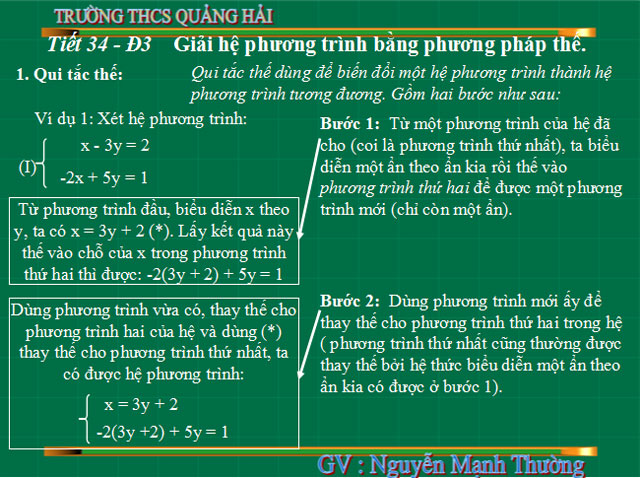  Giải hệ phương trình bằng phương pháp thế 