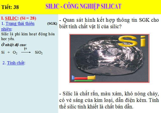 Bài giảng bài Silic, công nghiệp silicat Hóa học 9 Bài giảng Hóa học 9