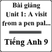 Bài giảng Tiếng Anh 9 Unit 1: A visit from a pen pal