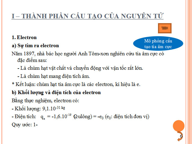 Bài giảng Hóa học 10 bài 1 Thành phần nguyên tử