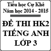 Đề kiểm tra cuối năm môn Tiếng Anh lớp 3 trường tiểu học Cự Khê năm 2015