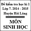 Đề kiểm tra học kì 1 lớp 7 môn Sinh học năm 2014 - 2015 huyện Hải Lăng, Quảng Trị