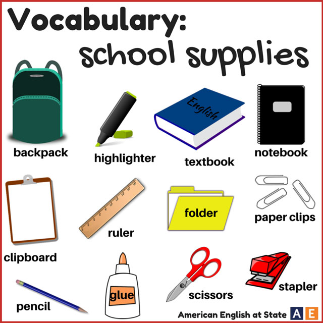 Tiếng anh mô tả dụng cụ học tập