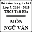 Đề kiểm tra giữa học kì 1 môn Ngữ văn lớp 7 năm học 2014 - 2015 trường THCS Thái Hòa, Hải Dương