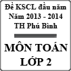Đề thi khảo sát chất lượng đầu năm lớp 2 môn Toán năm học 2013 - 2014 trường Tiểu học Phú Bình