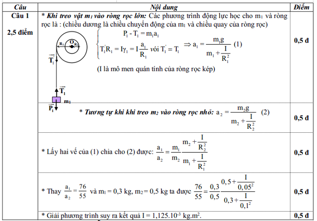 Đáp án đề thi học sinh giỏi môn Vật lý cấp tỉnh 