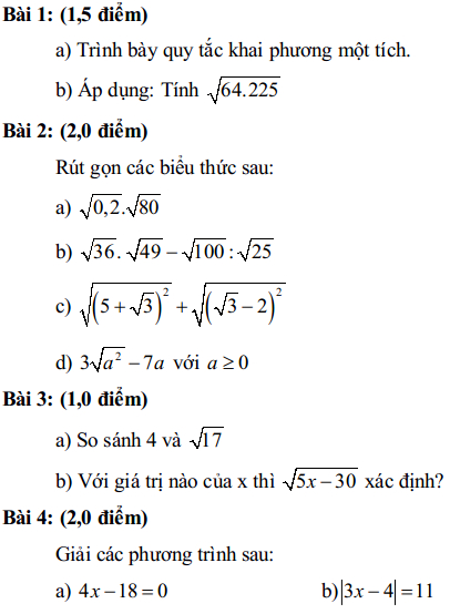 Đề kiểm tra chất lượng đầu năm học 2015 - 2016 môn Toán lớp 9 huyện Long Mỹ, Hậu Giang Đề kiểm tra chất lượng đầu năm môn Toán lớp 9 có đáp án