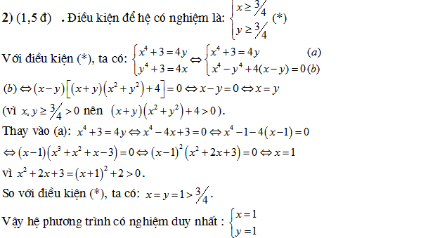 Đáp án môn toán