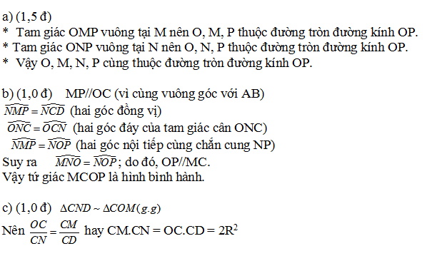 Đáp án môn toán
