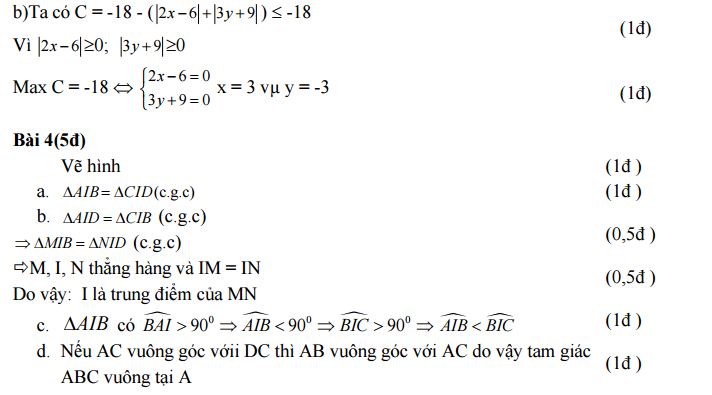 Đáp án môn toán lớp 7