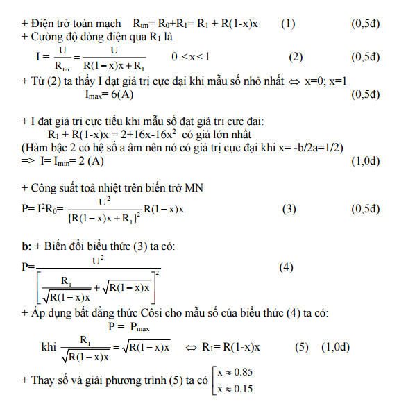 Đáp án môn vật lý